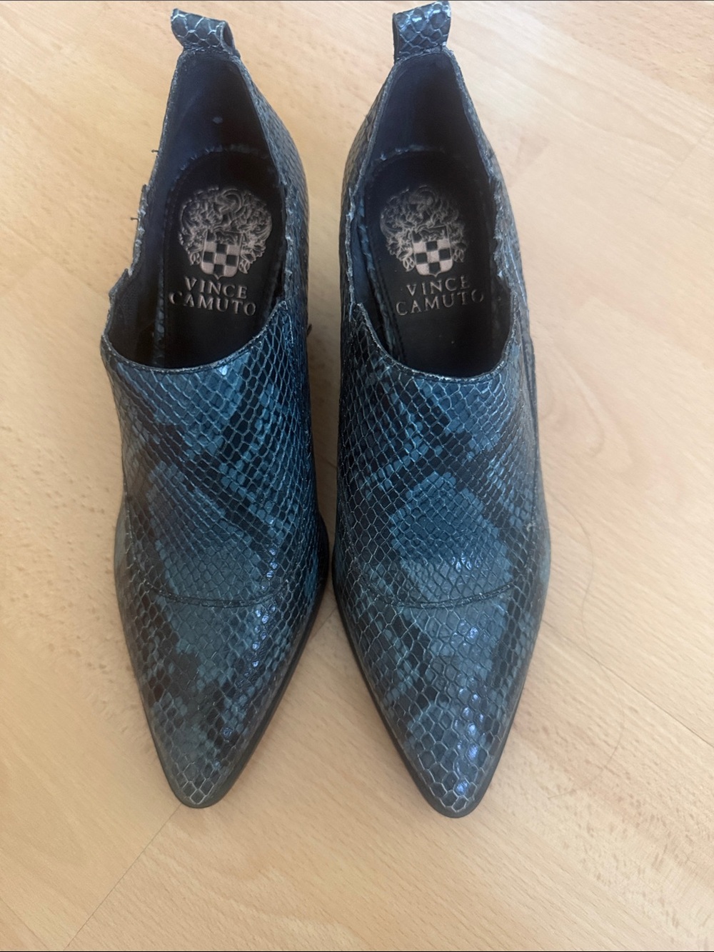 Vince Camuto blue Snakeskin Pointed Ankle Booties